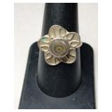 Silver Allen k flowered ring marked Mexico size
