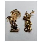 Gold tone Disney Mickey mouse and Tigger brooches