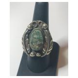 Silver Navajo turquoise Ring size 6.5.     .380oz