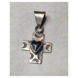 Silver Navajo black onyx cross pendants  marked