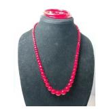 Red beaded necklace hoop clip earrings and bangle