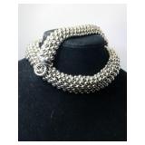 Large silver tone beaded choker with matching