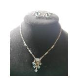 Silvertone blue rhinestone necklace matching