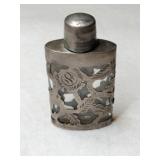 Silver overlay glass perfume bottle Marked