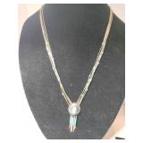 Silver bar beaded turquoise Fringe pendant Marked