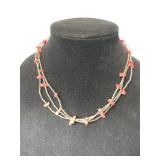 Silver Coral bar beads 3  strand necklace