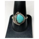 Silver Navajo turquoise Ring size 9   .130oz