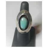 Silver Navajo turquoise shadow box ring size 5.