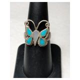 Silver butterfly turquoise Ring size 6.    .145oz