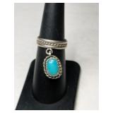 Silver Navajo charmed turquoise Ring size 5.5