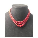 West Germany three strand red beaded necklace