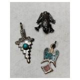 Silver Navajo turquoise  eagle, frog pendant