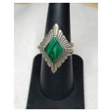 Silver native American greenstone ring Marked