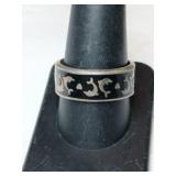 Silver blacks onyx dolphin bandn ring   marked
