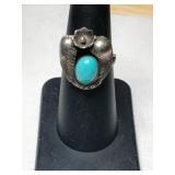 Silver Navajo blue  turquoise ring size 6 .5
