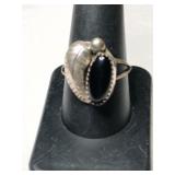 Silver Navajo black onyx Ring size 9.    .105oz