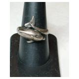 Silver dolphin ring marked Sterling , signed size