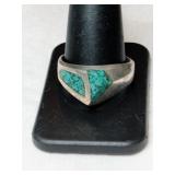 Silver native American turquoise  ring size 11.5