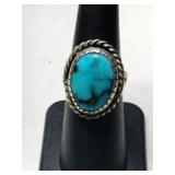 Silver Navajo turquoise ring marked MJ size 6.