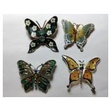 4 enamel and  resin butterfly brooches