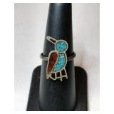 Silver turquoise  bird Ring     Size 6  .115oz