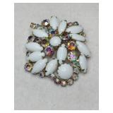 Weiss gold tone white and clear rhinestone brooch