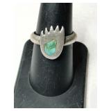 Silver bear claw turquoise Ring size 7.5   .185oz