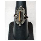 Silver Navajo tiger eye Stone ring    size 7