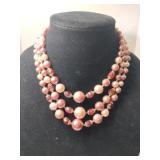 3  strand pink glass beads red Crystal accent