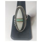 Silver Navajo turquoise mother of pearl ring size