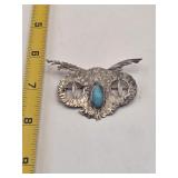 Silver and Turquoise Owl Pendant marked 925  13