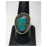 Silver Navajo turquoise ring size 8.    .260oz