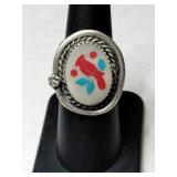 Silver zuni mother of pearl cardinal Ring size 7.