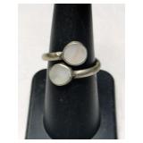 Silver mother of pearl adjustable ring. Marked