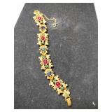 Capria gold tone red, blue ,pearl rhinestone