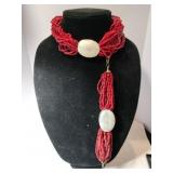 red coral beaded choker necklace w/ bracelet
