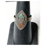 Silver zuni turquoise chip Ring signed J Nezzief