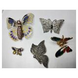 Butterflies silver tone acrylic brooches