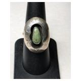 Silver Navajo shadow box green turquoise Ring