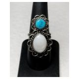 Silver Navajo turquoise /white stone Ring size 7.