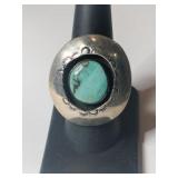 Silver native American turquoise shadow box ring