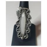 Silver native American mother of pearl ring size