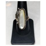 Silver Navajo mother of pearl ring size 8