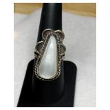 Silver Navajo mother of pearl ring size 7