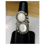 Silver Navajo mother of pearl ring size 6