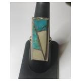 Silver Navajo turquoise mother of pearl ring