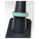 Silver turquoise band Stone ring   marked 925