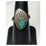 Silver bear claw turquoise Ring size 5.    .190oz