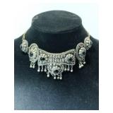 Silvertone black onyx choker necklace unmarked