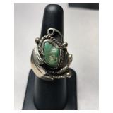 Silver Navajo green turquoise Ring  5.   .295oz